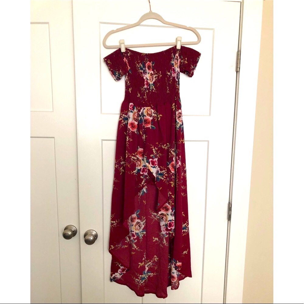 Off the shoulder Red floral summer dress!